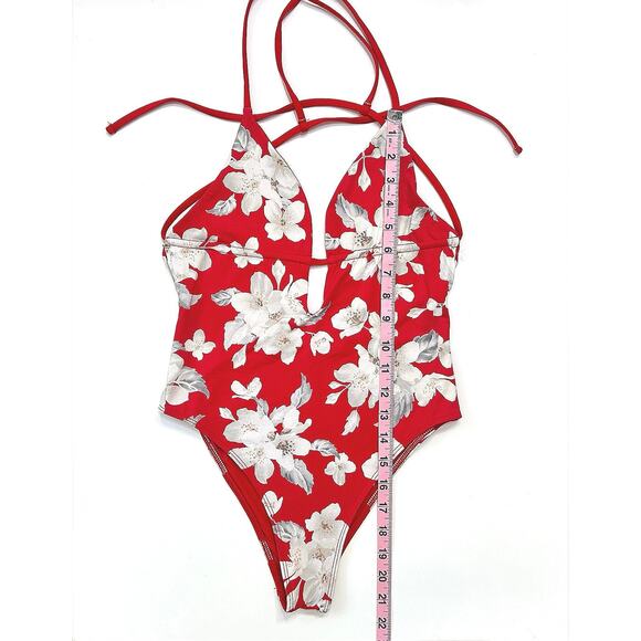 Frankies Bikinis Janelle One-Piece Swimsuit Red Floral Azalea Cheeky Cut Size M - Picture 9 of 9